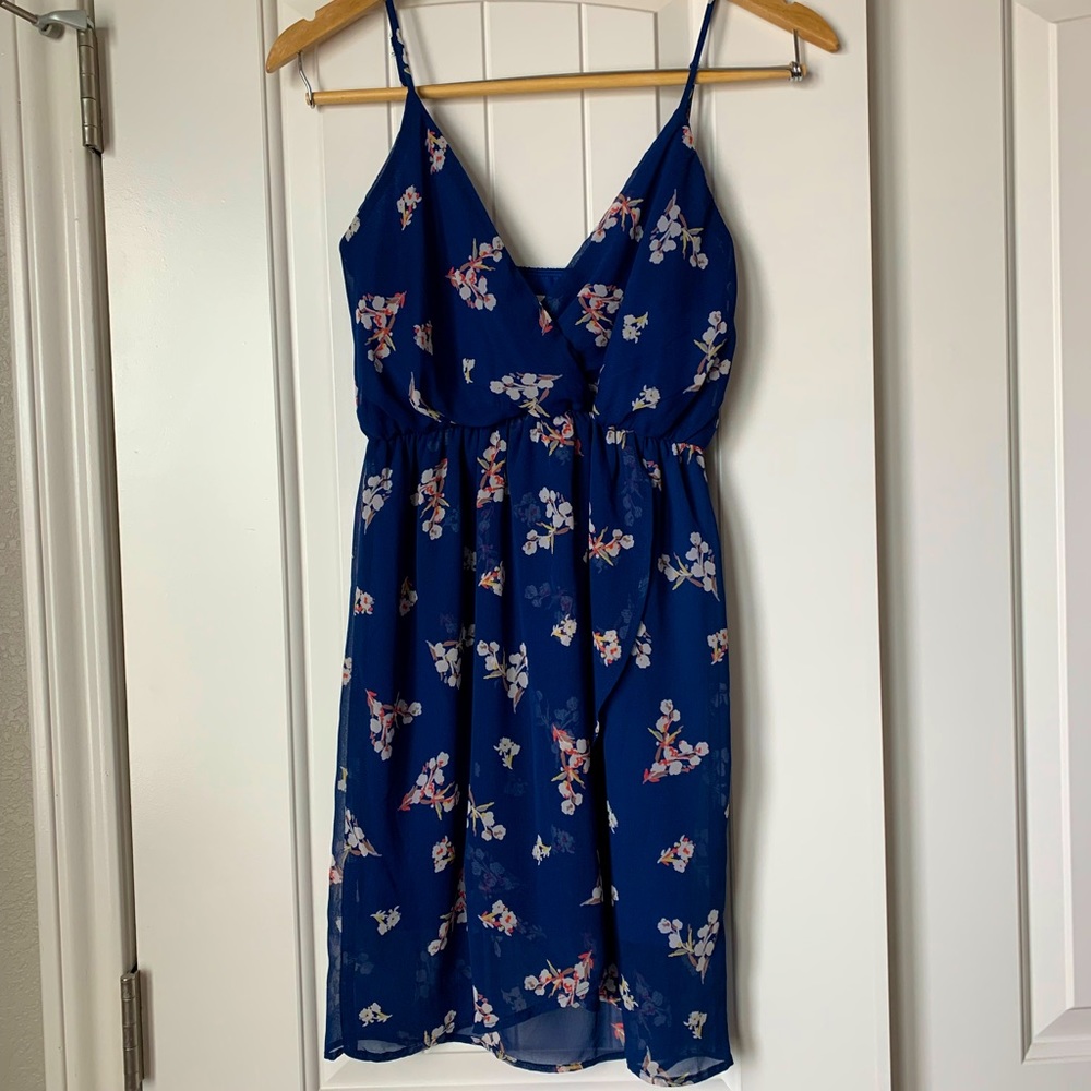 Navy with Floral Print Mini Dress